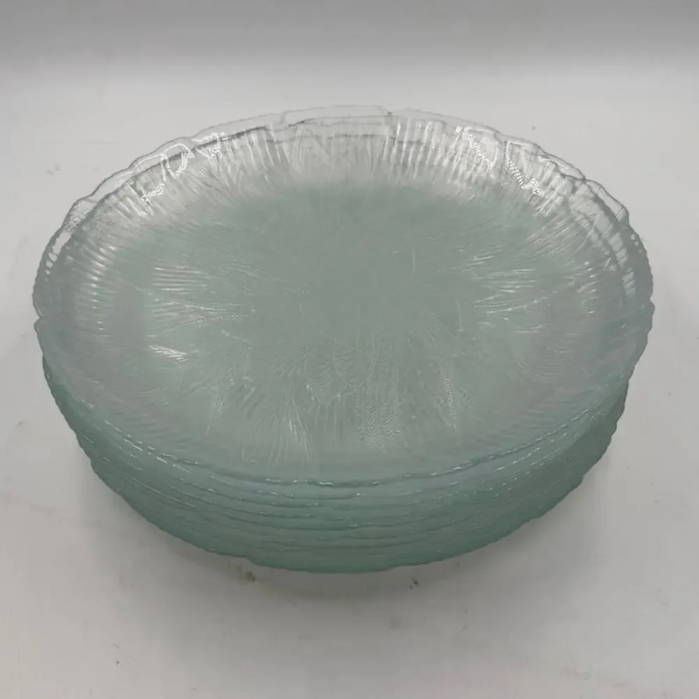 Vintage Set of 10 Arcoroc French Floral 10.75” Glass Plate Dinner Plates